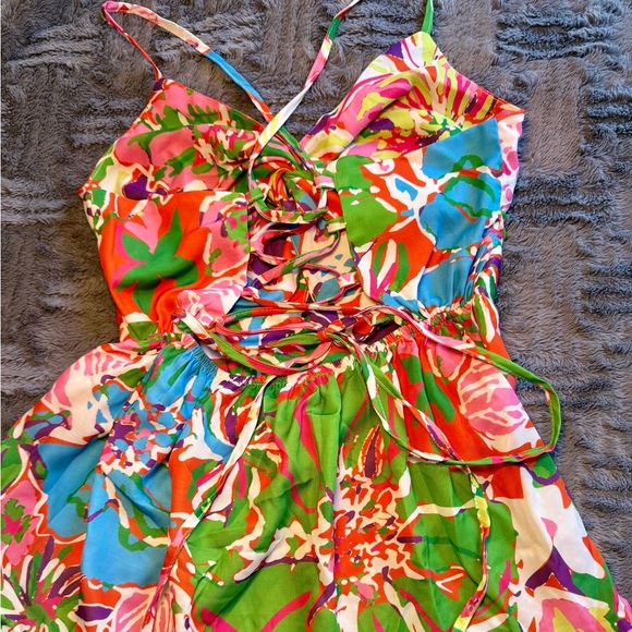 Women’s Bright Floral Tie Dress - Picture 4 of 5